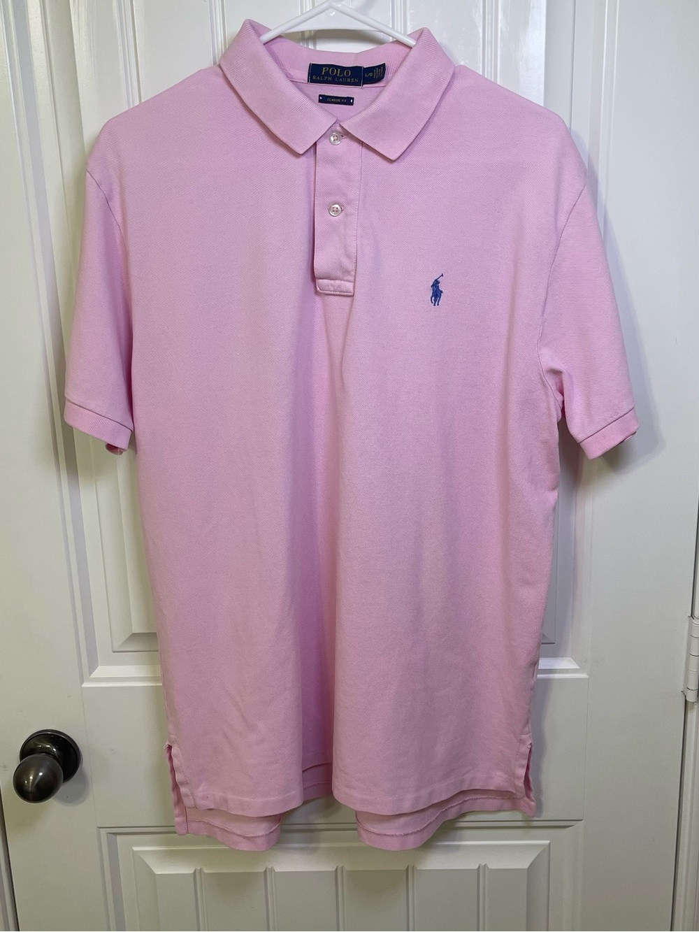 Polo Ralph Lauren Classic Fit Pink Pique Short Sleeve Polo Men's Large Blue Pony - Picture 2 of 7